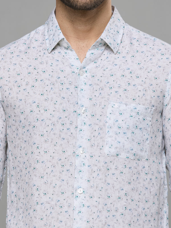 Men's White Printed Slim Fit Shirts