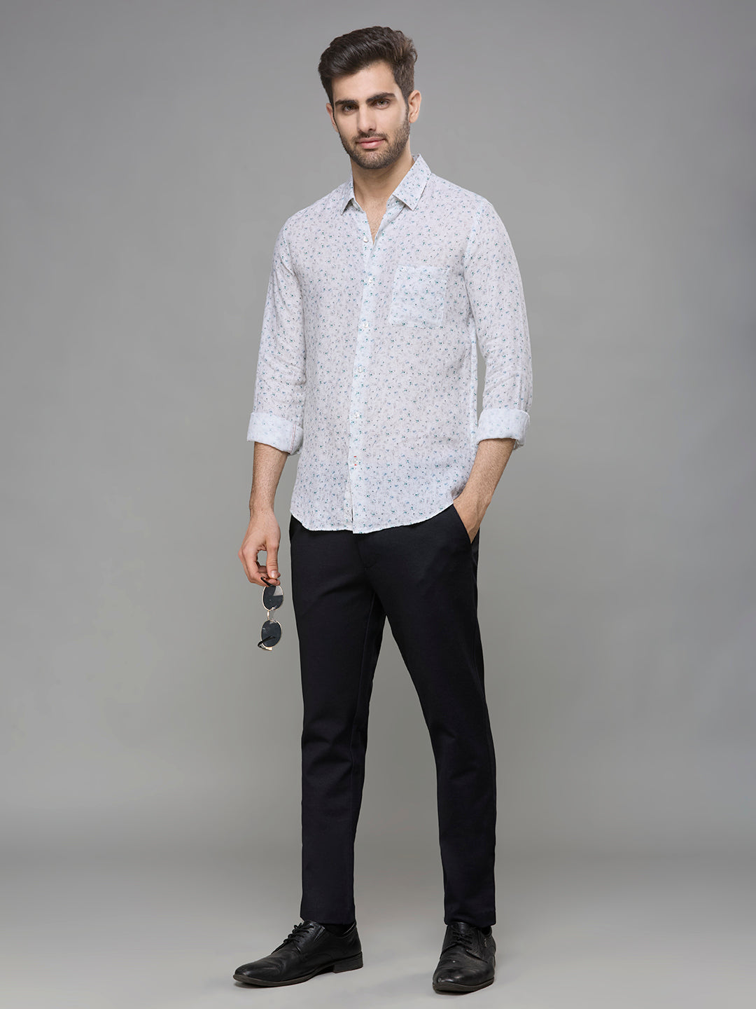 Men's White Printed Slim Fit Shirts