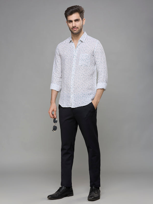 Men's White Printed Slim Fit Shirts