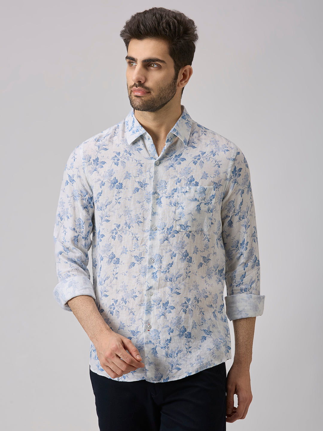 Men's White Printed Slim Fit Shirts