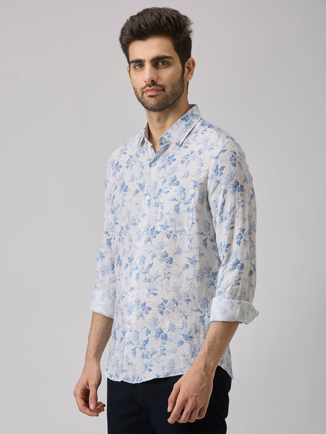 Men's White Printed Slim Fit Shirts