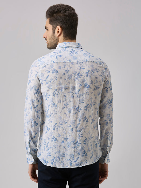 Men's White Printed Slim Fit Shirts