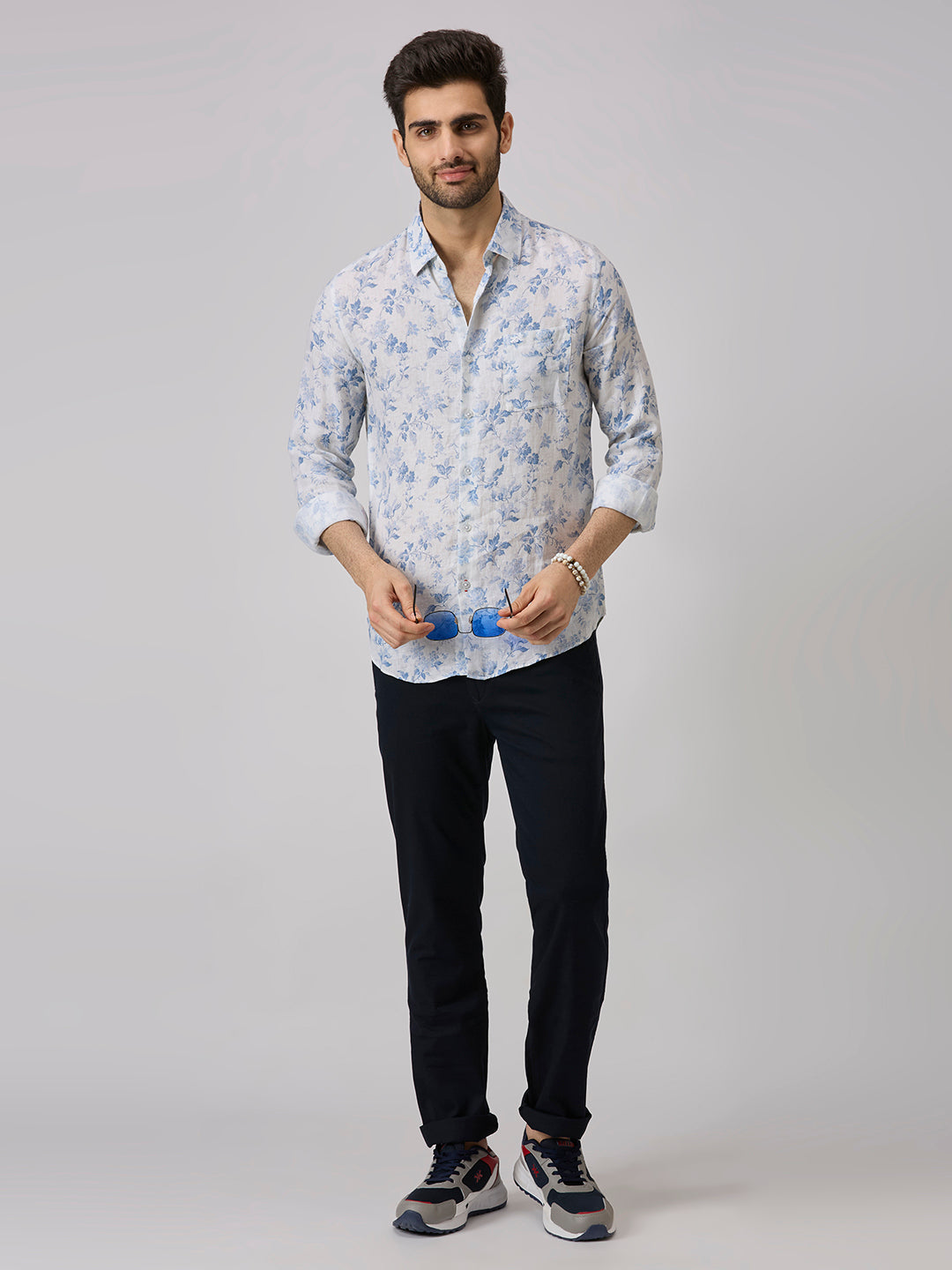 Men's White Printed Slim Fit Shirts