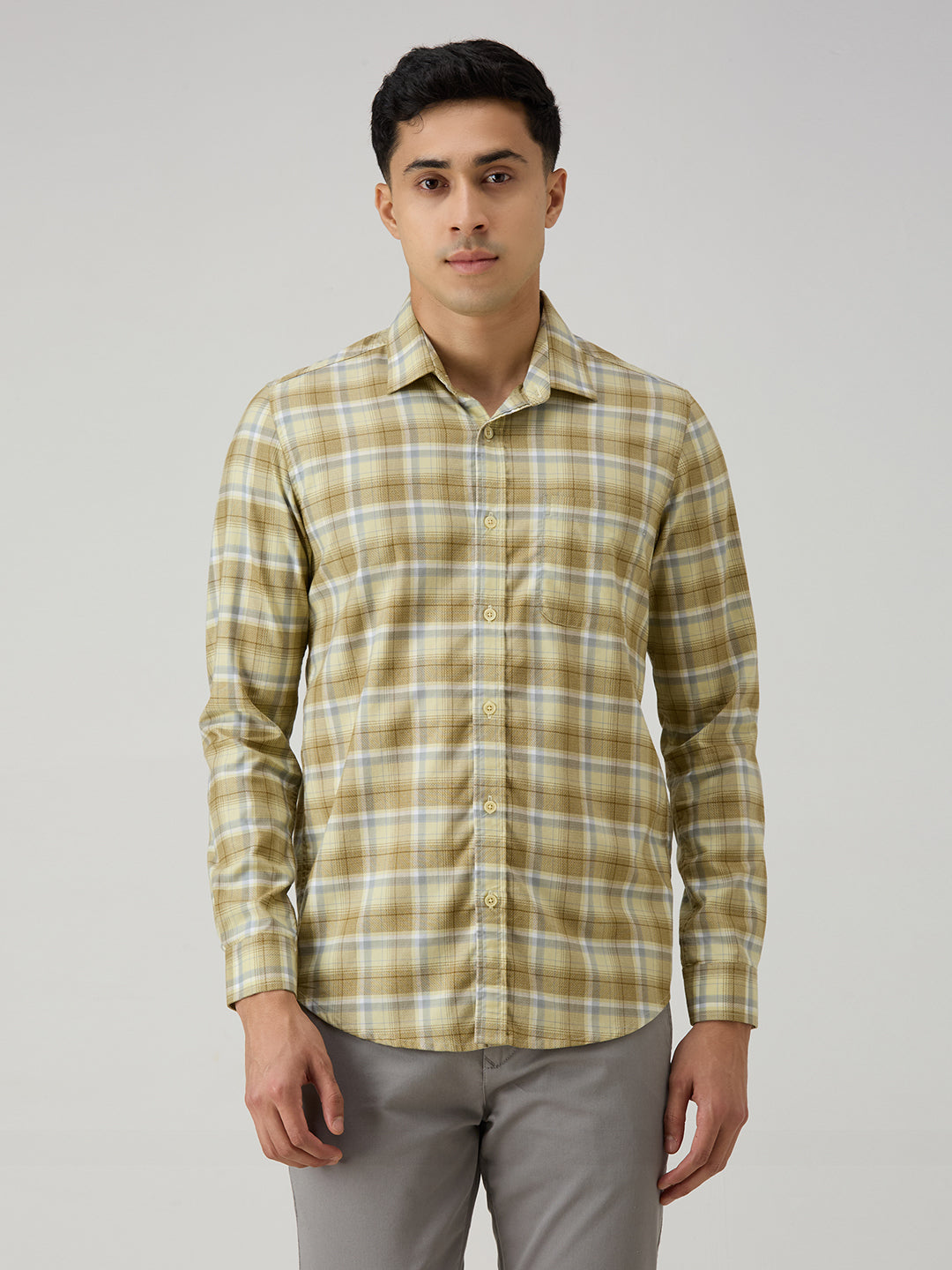 Men's Khaki Checks Slim Fit Shirts