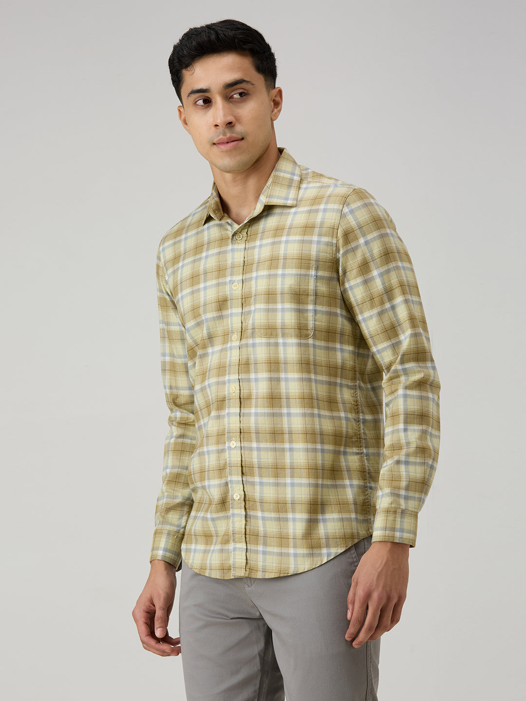 Men's Khaki Checks Slim Fit Shirts