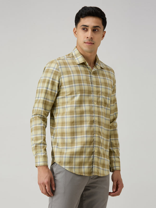 Men's Khaki Checks Slim Fit Shirts