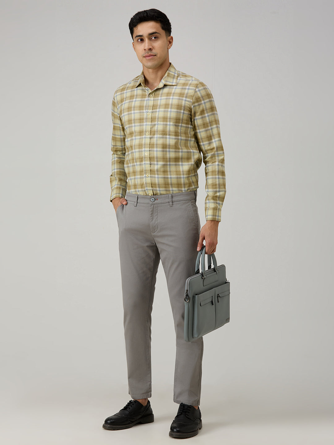 Men's Khaki Checks Slim Fit Shirts