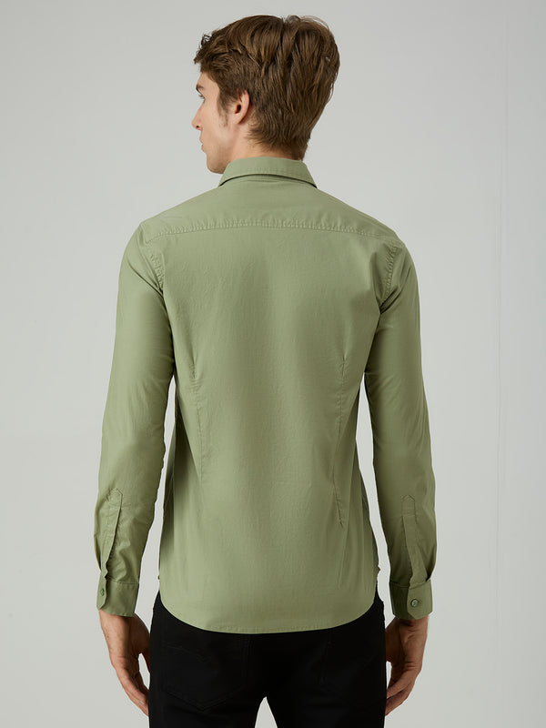 Men's Green Solid Slim Fit Shirts