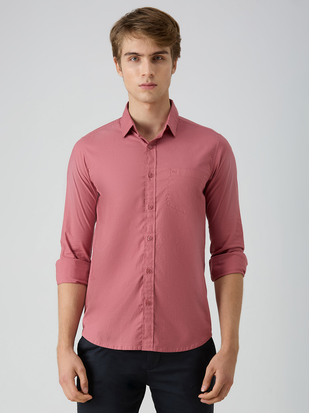 Men's Pink Solid Slim Fit Shirts