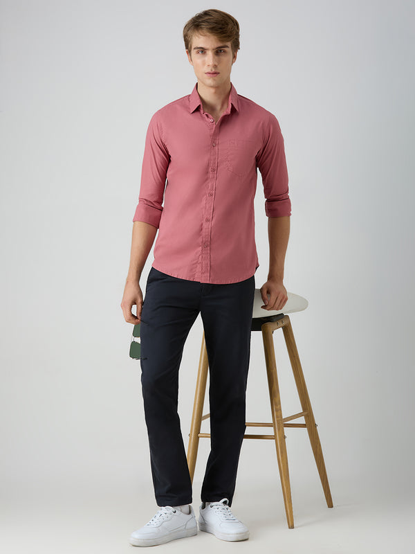 Men's Pink Solid Slim Fit Shirts