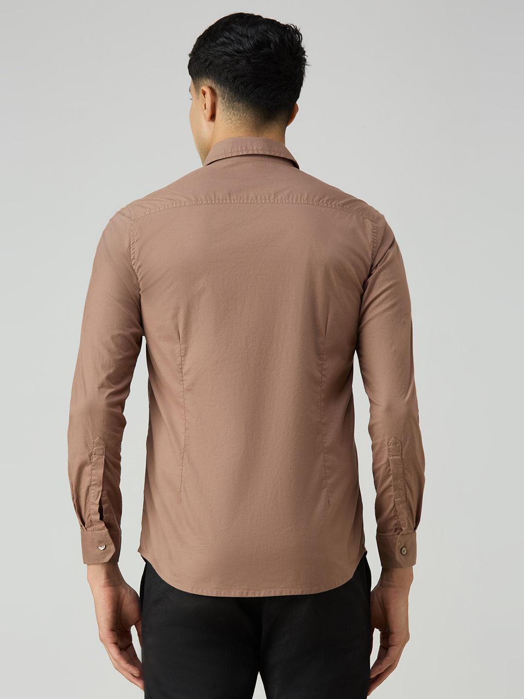 Men's Brown Solid Slim Fit Shirts