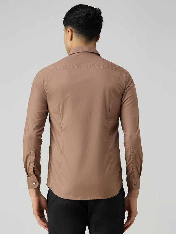 Men's Brown Solid Slim Fit Shirts