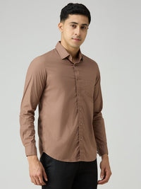 Men's Brown Solid Slim Fit Shirts