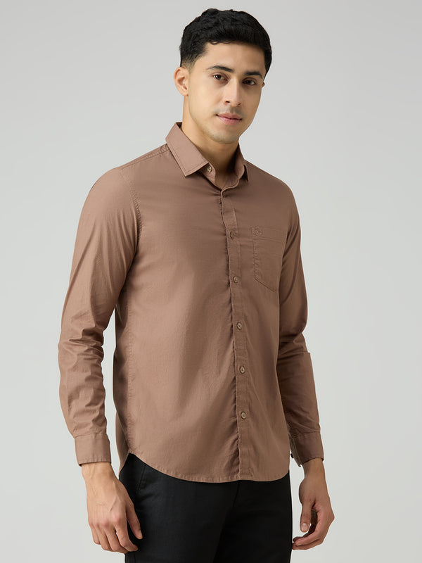 Men's Brown Solid Slim Fit Shirts
