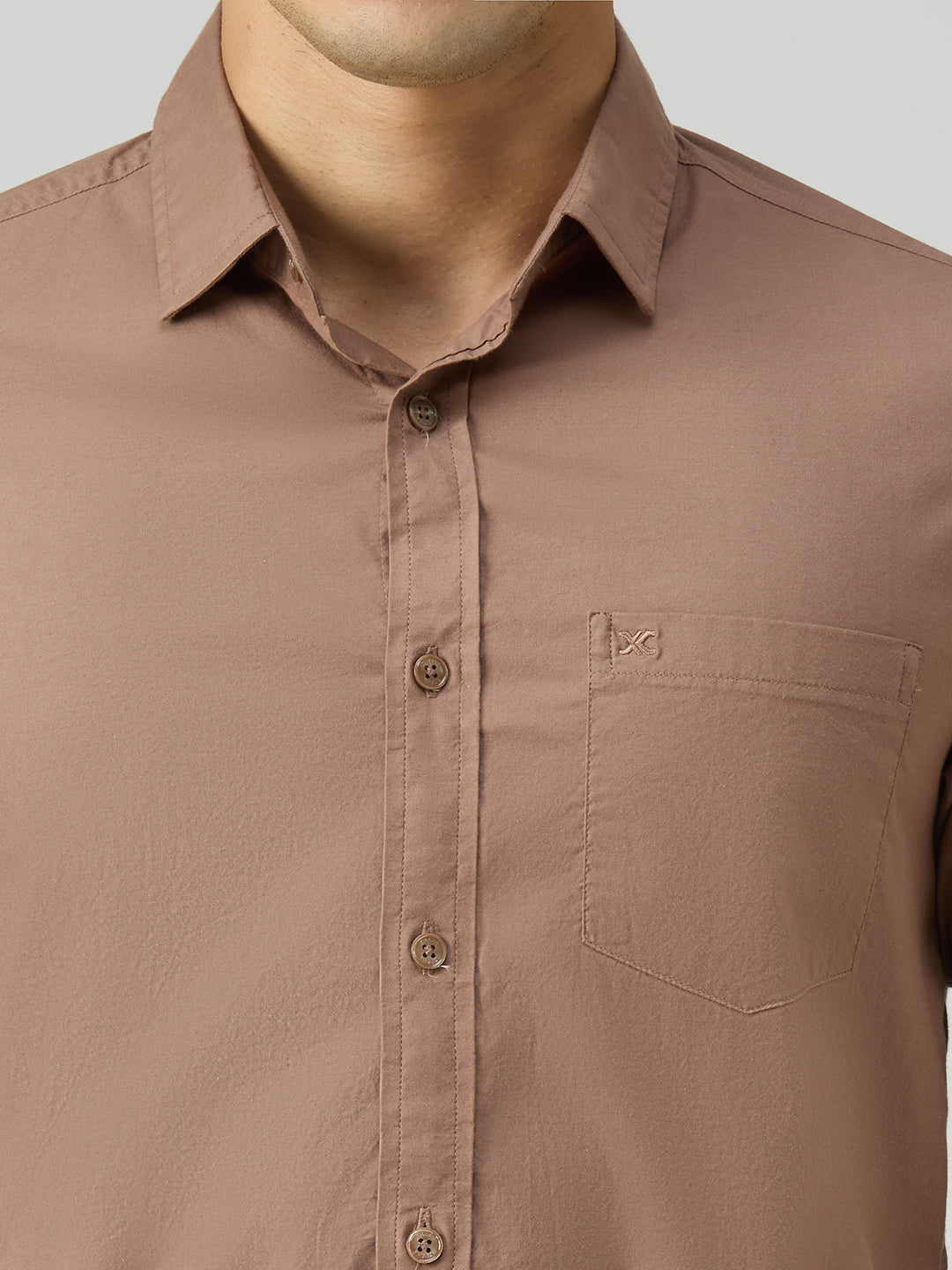 Men's Brown Solid Slim Fit Shirts