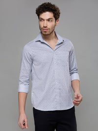 Men's Navy Blue Printed Slim Fit Shirts