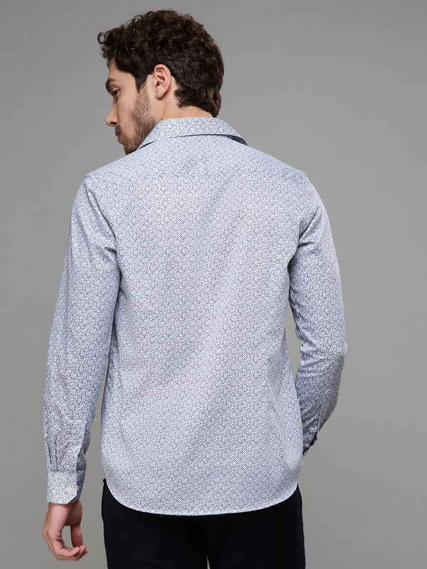 Men's Navy Blue Printed Slim Fit Shirts