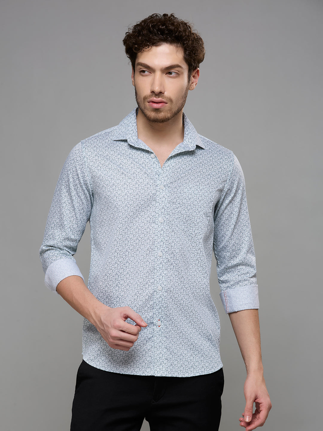 Men's Green Printed Slim Fit Shirts
