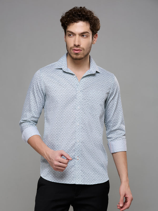 Men's Green Printed Slim Fit Shirts