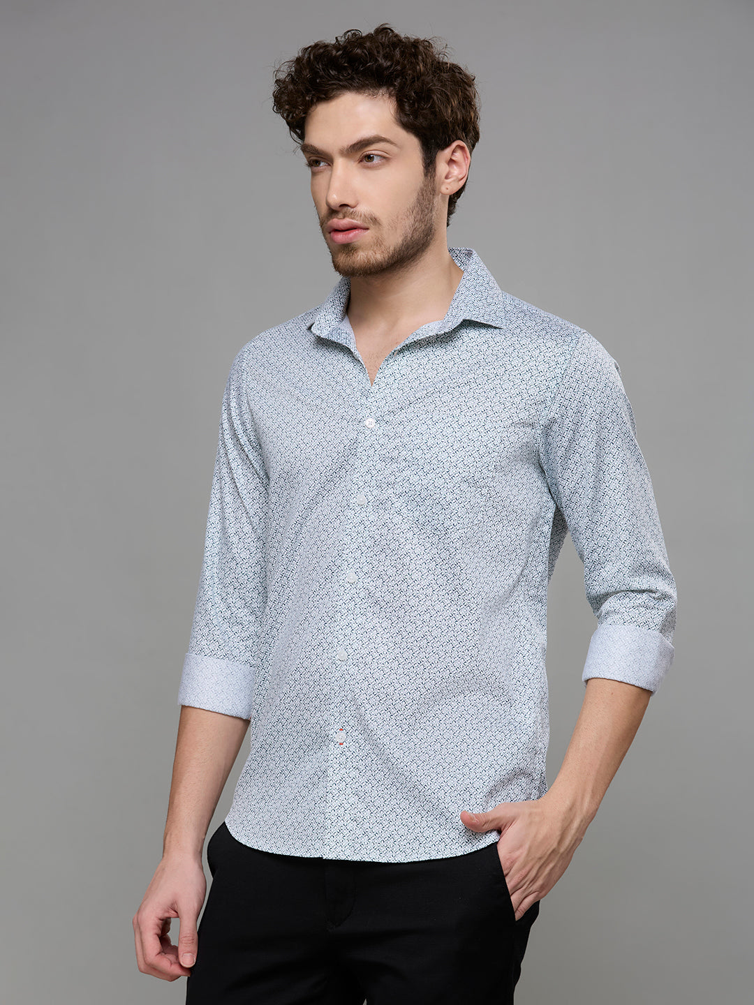 Men's Green Printed Slim Fit Shirts