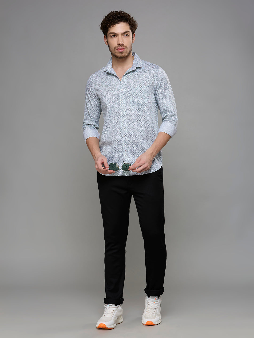 Men's Green Printed Slim Fit Shirts