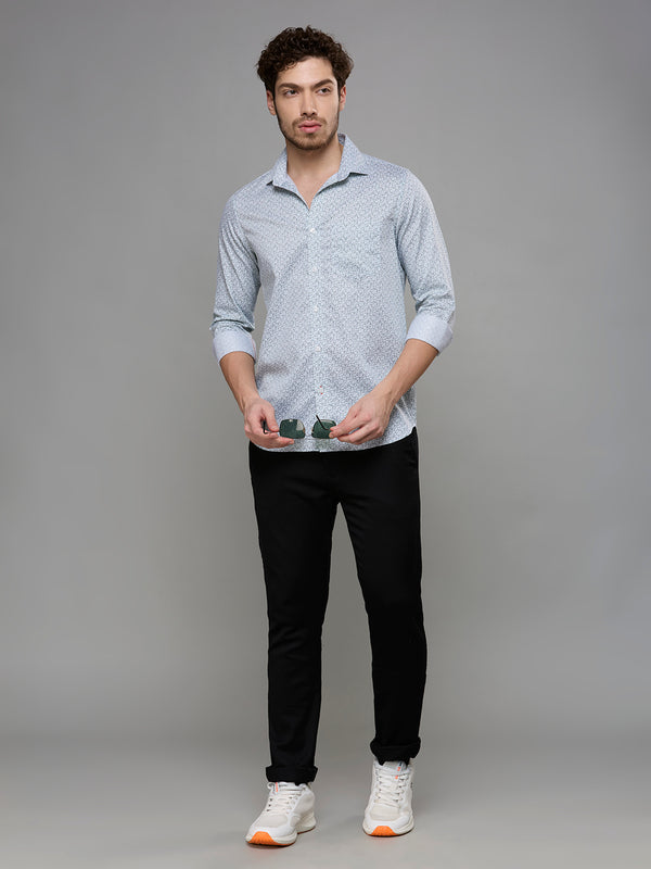 Men's Green Printed Slim Fit Shirts
