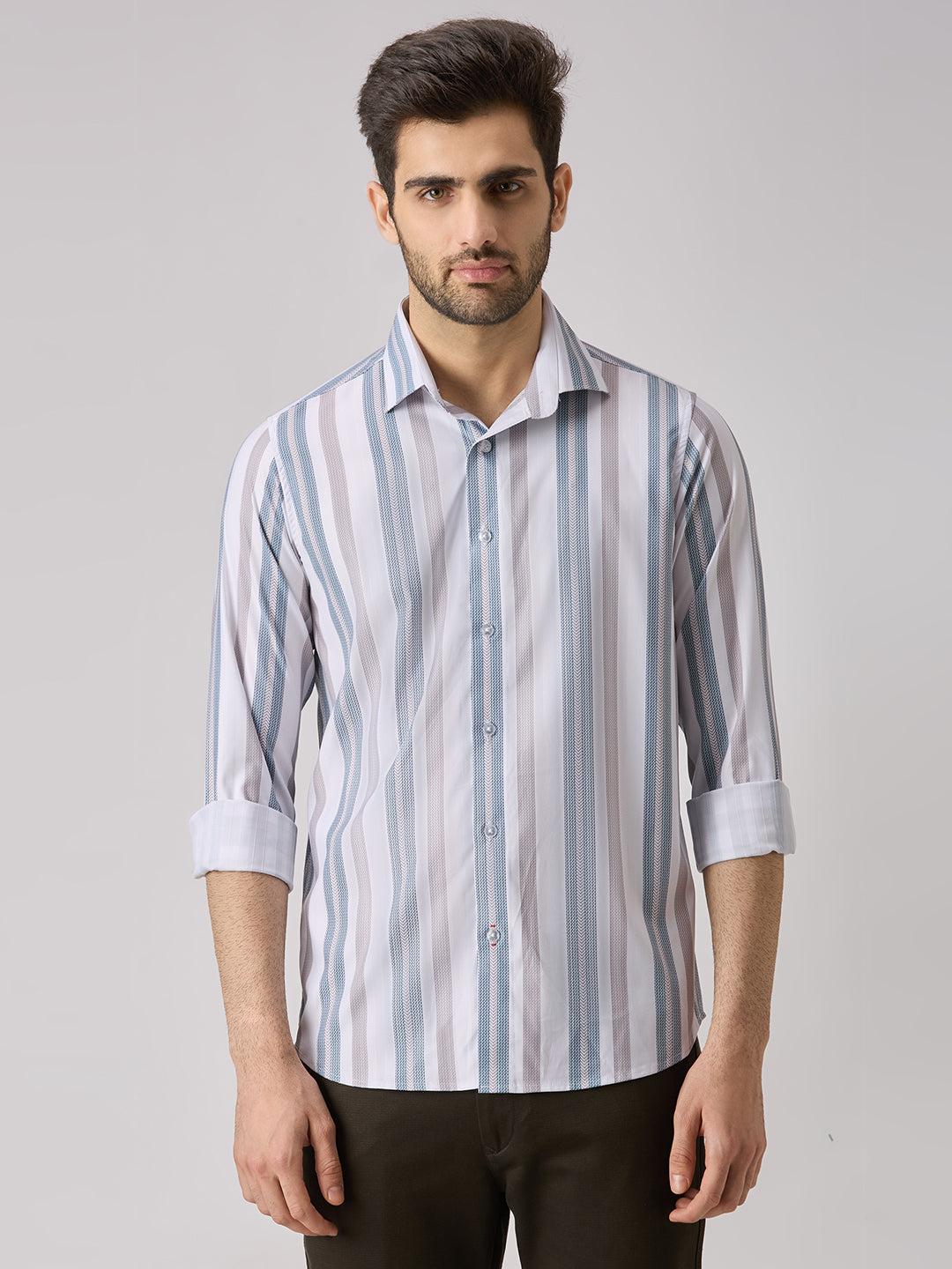 Men's Brown Stripe Slim Fit Shirts