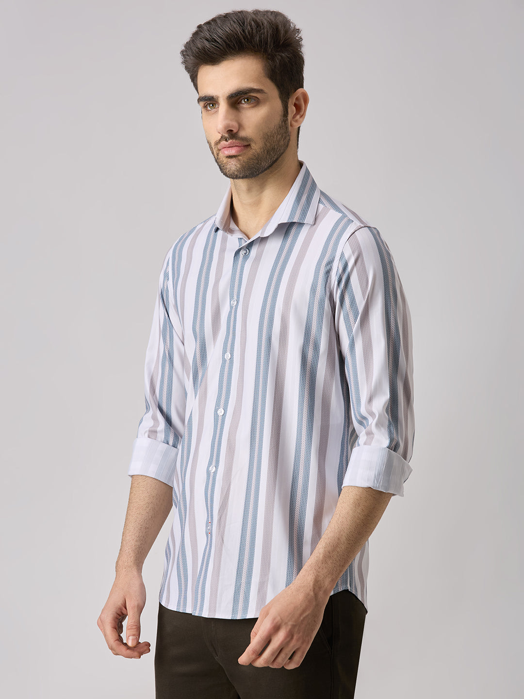 Men's Brown Stripe Slim Fit Shirts