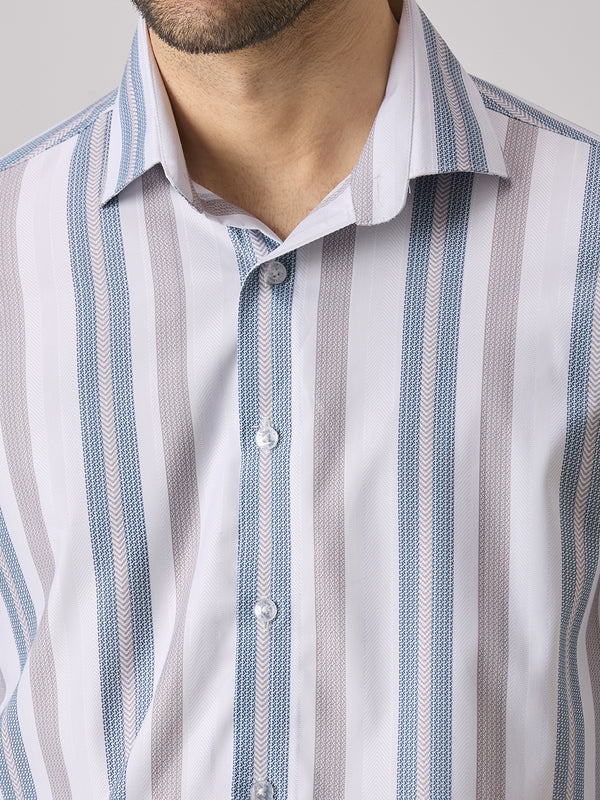 Men's Brown Stripe Slim Fit Shirts