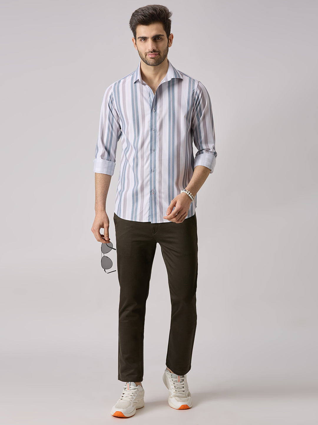 Men's Brown Stripe Slim Fit Shirts