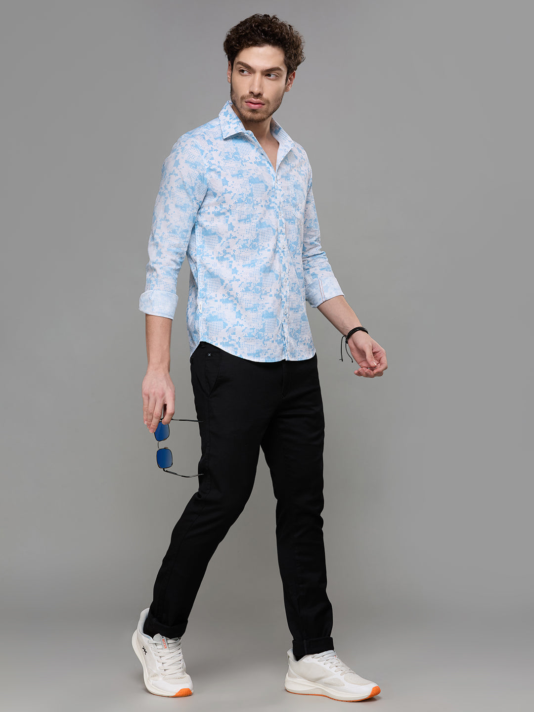 Men's Blue Printed Slim Fit Shirts
