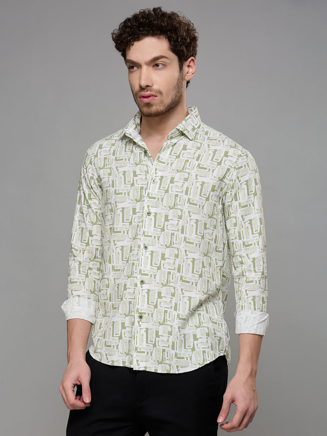 Men's Green Printed Slim Fit Shirts