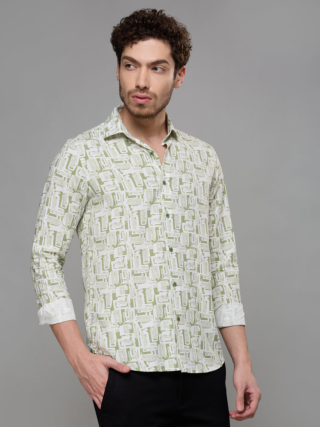 Men's Green Printed Slim Fit Shirts