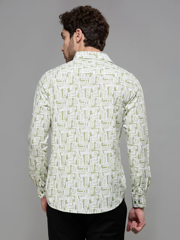 Men's Green Printed Slim Fit Shirts
