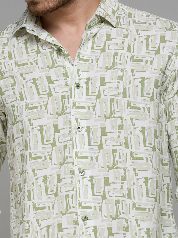 Men's Green Printed Slim Fit Shirts