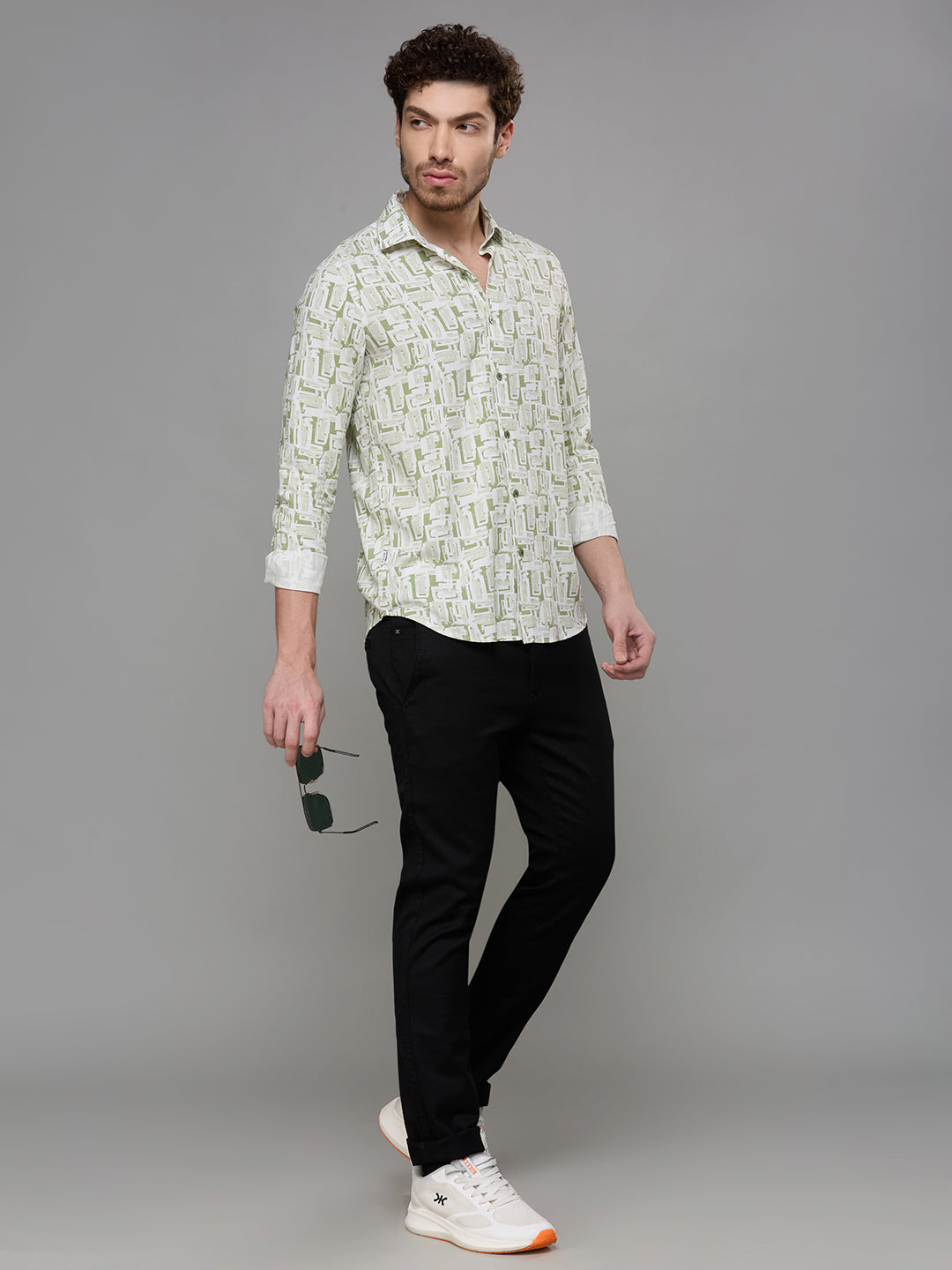 Men's Green Printed Slim Fit Shirts