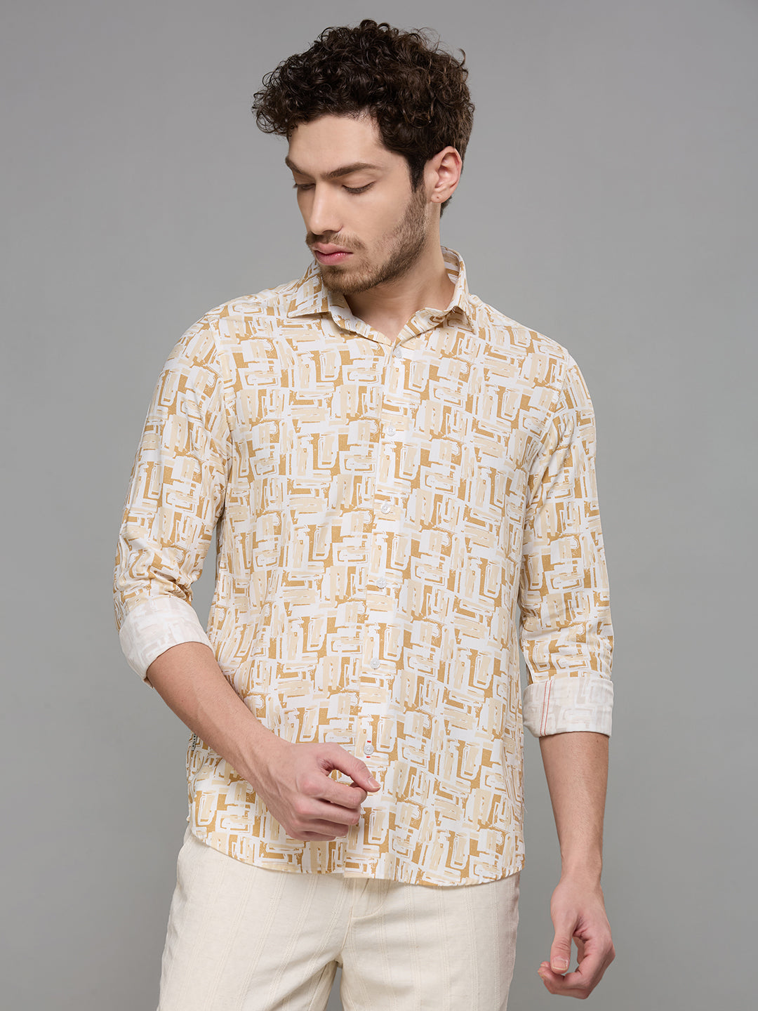 Men's Brown Printed Slim Fit Shirts