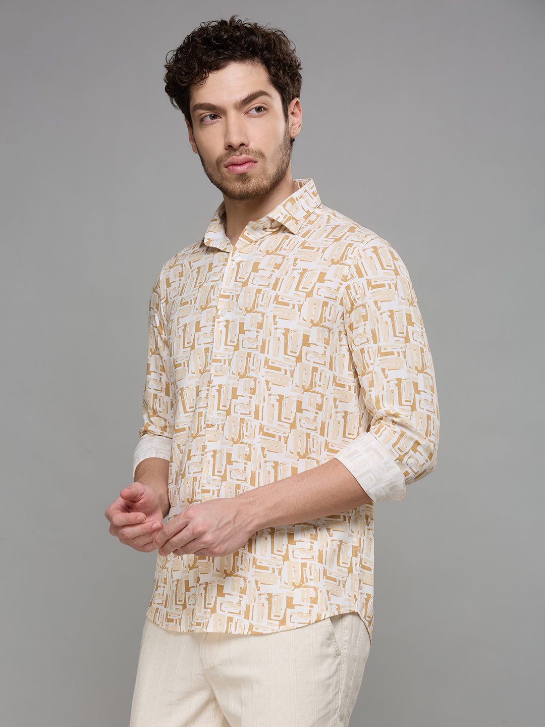 Men's Brown Printed Slim Fit Shirts