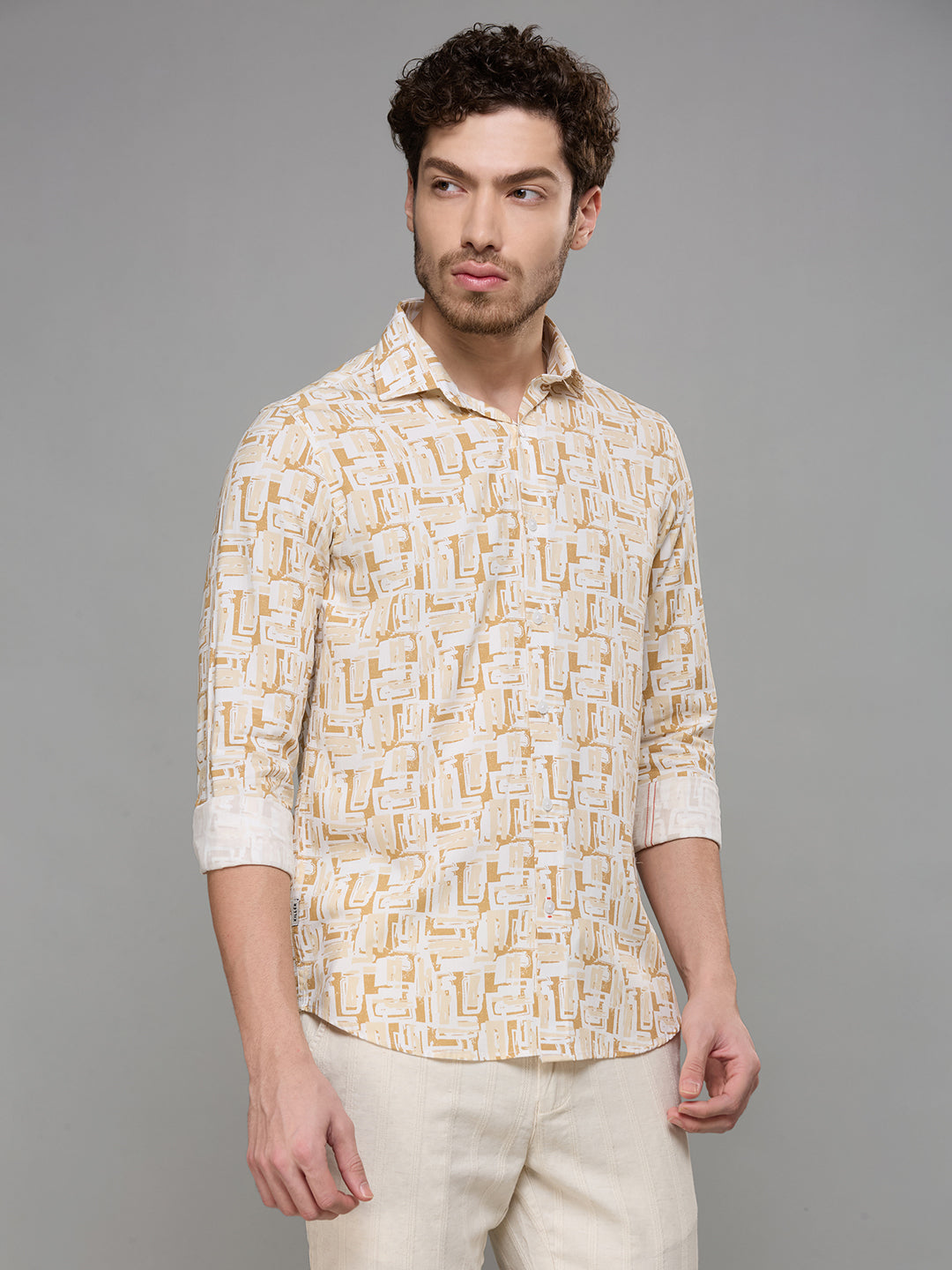 Men's Brown Printed Slim Fit Shirts