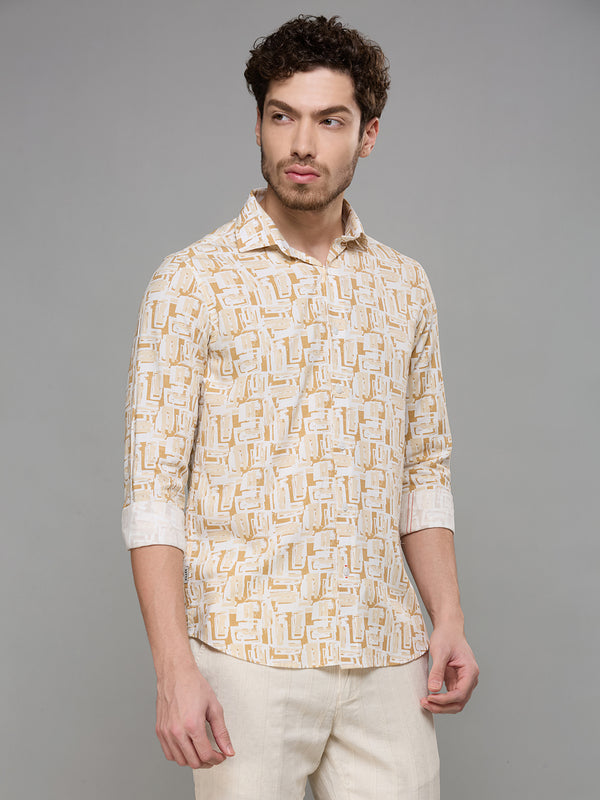 Men's Brown Printed Slim Fit Shirts