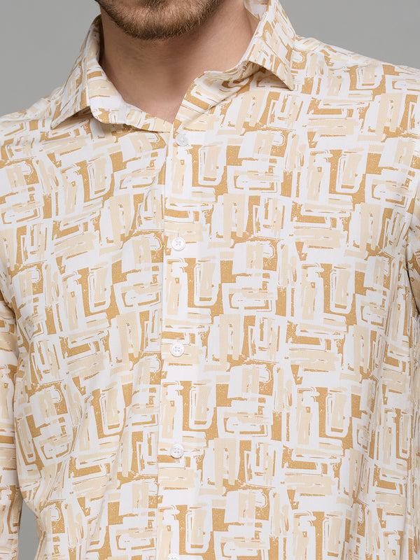 Men's Brown Printed Slim Fit Shirts