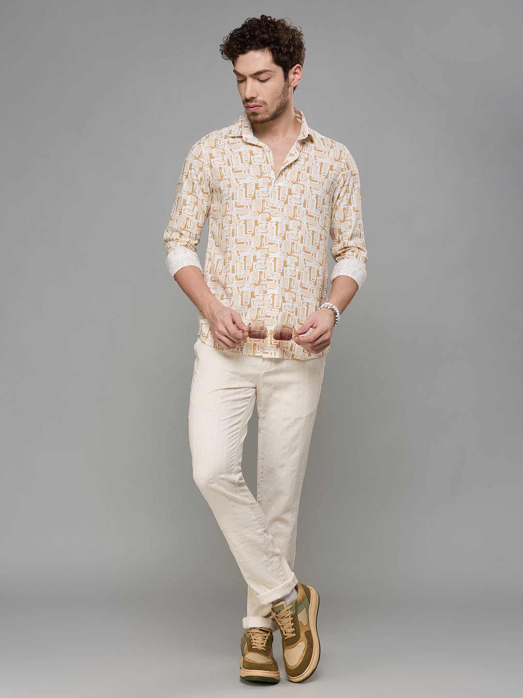 Men's Brown Printed Slim Fit Shirts