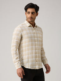 Men's Beige Checks Straight Fit Shirts