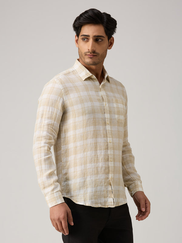 Men's Beige Checks Straight Fit Shirts