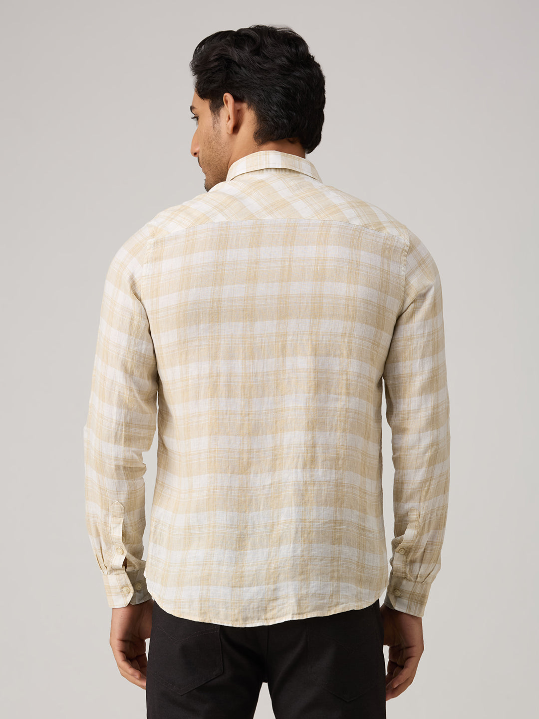 Men's Beige Checks Straight Fit Shirts