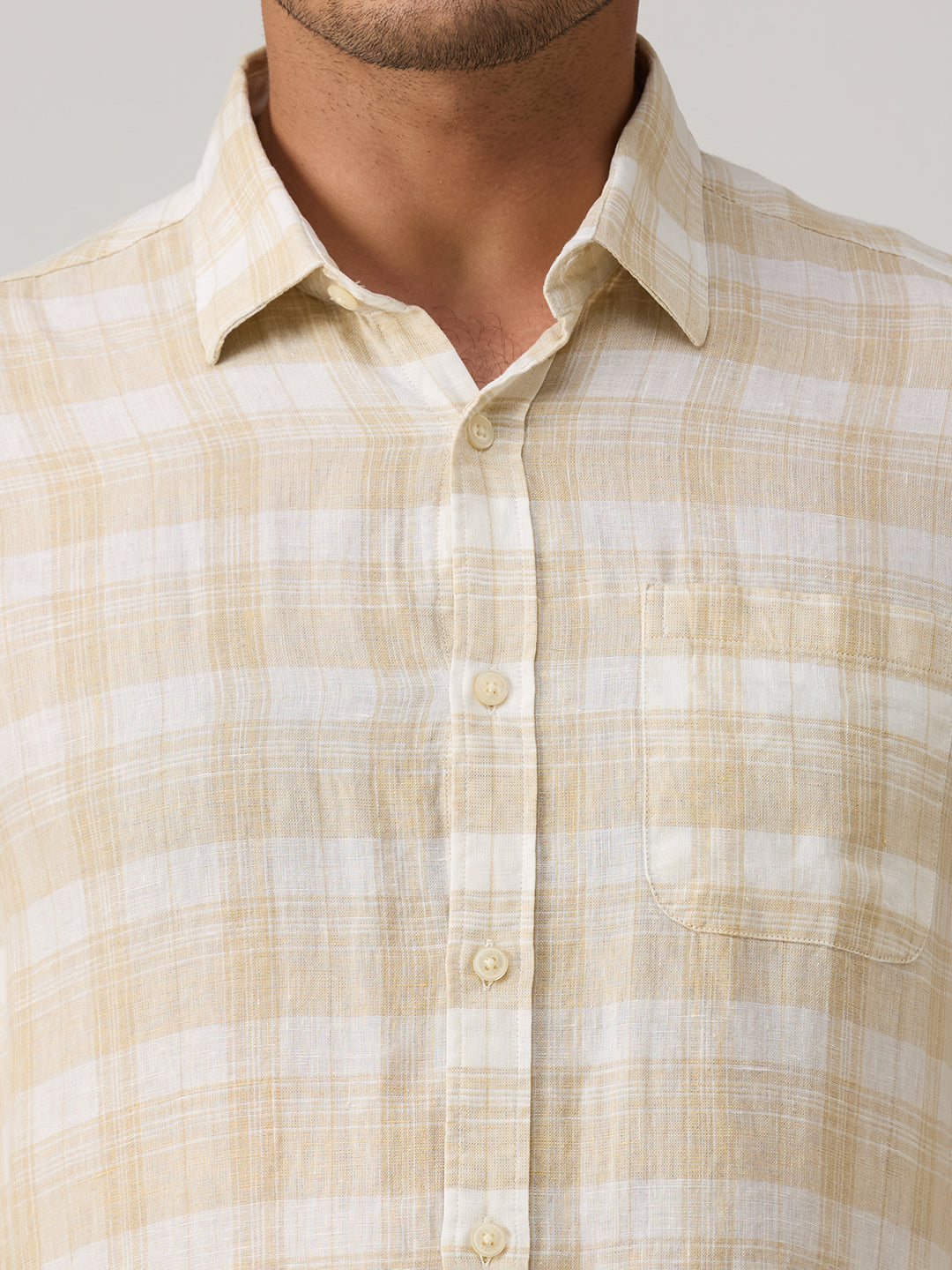 Men's Beige Checks Straight Fit Shirts