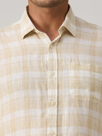 Men's Beige Checks Straight Fit Shirts