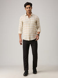 Men's Beige Checks Straight Fit Shirts