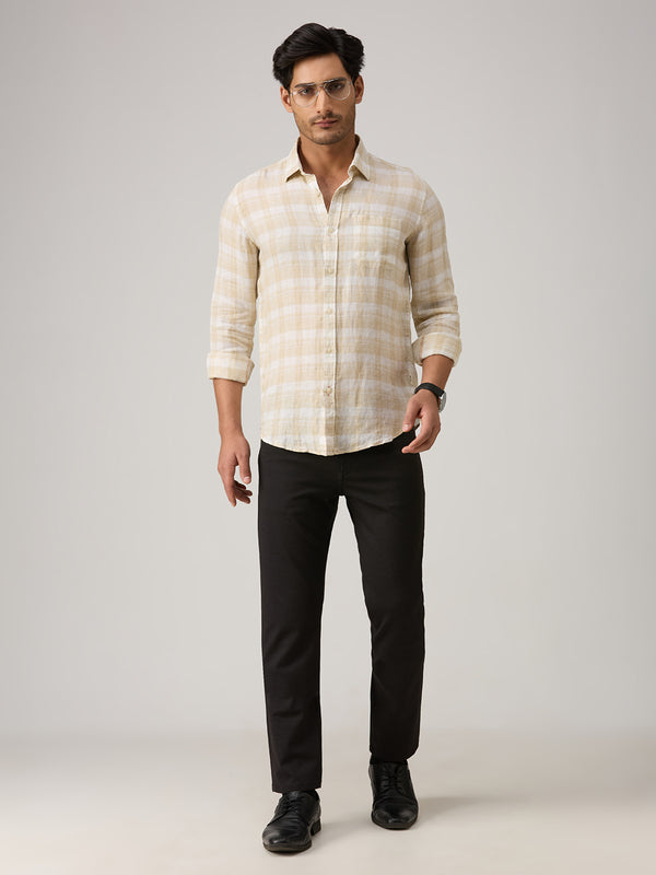 Men's Beige Checks Straight Fit Shirts