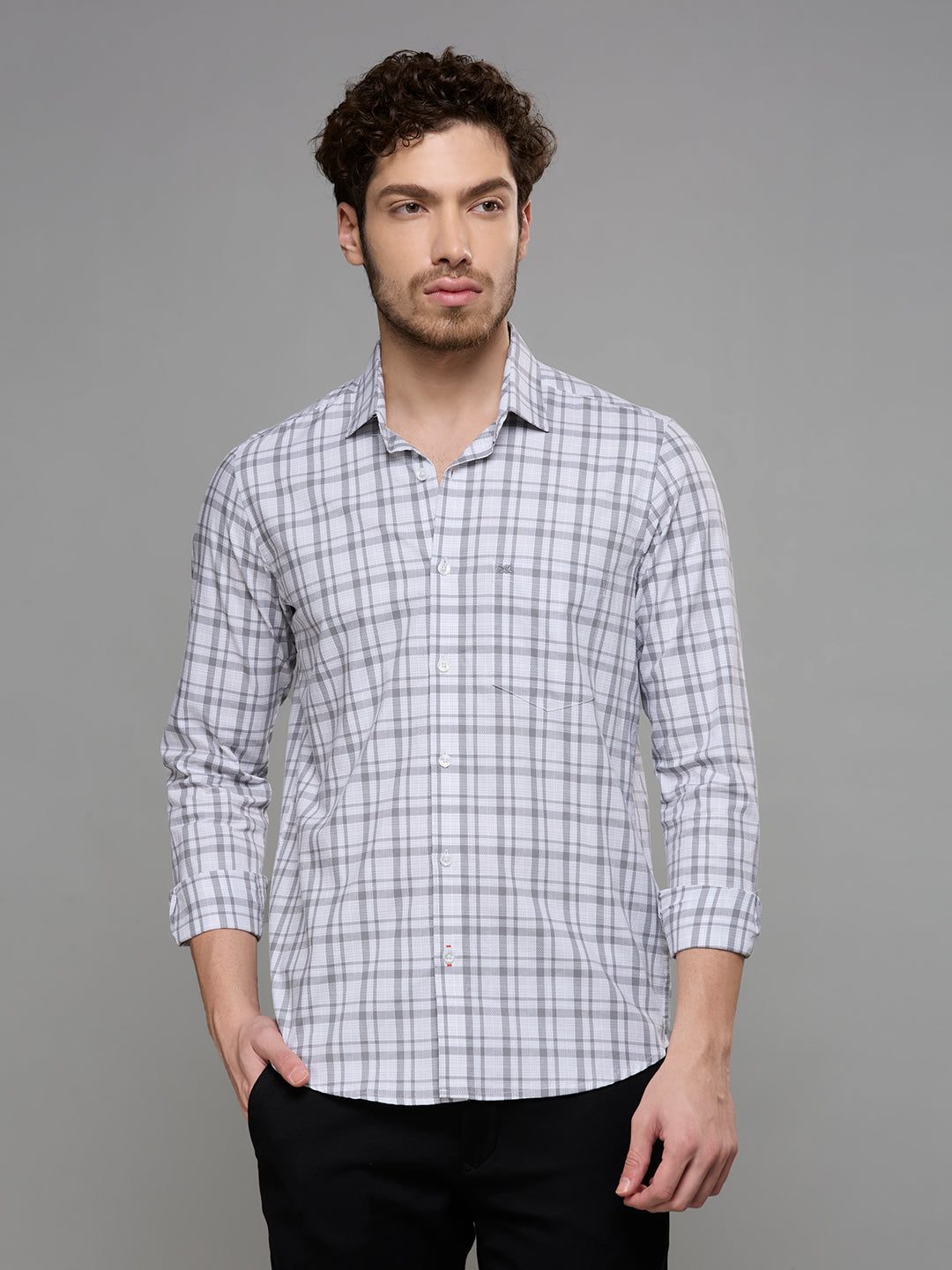 Men's Grey Checks Slim Fit Shirts